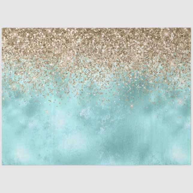 Turquoise Aqua Gold Glam Glitzer Sparkone Seidenpapier (Vorderseite)