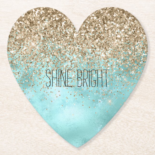 Turquoise Aqua Gold Glam Glitzer Sparkone Untersetzer (Vorderseite)