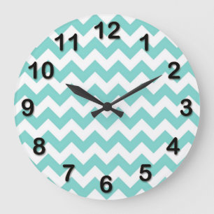Turquoise Aqua White Chevron Zig Zag Pattern Große Wanduhr