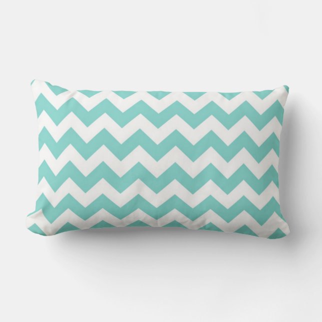 Turquoise Aqua White Chevron Zig Zag Pattern Lendenkissen (Vorderseite)
