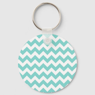 Turquoise Aqua White Chevron Zig Zag Pattern Schlüsselanhänger