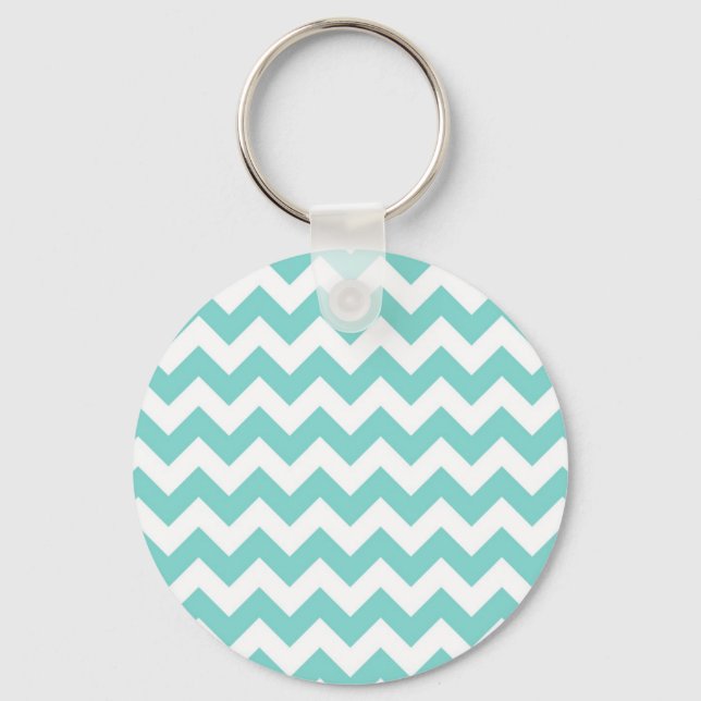 Turquoise Aqua White Chevron Zig Zag Pattern Schlüsselanhänger (Vorderseite)