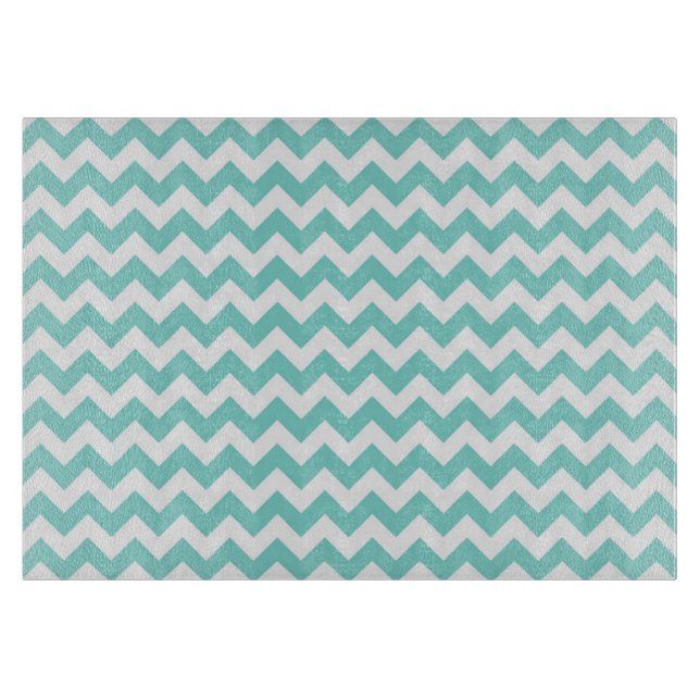 Turquoise Aqua White Chevron Zig Zag Pattern Schneidebrett (Vorderseite)