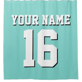 Turquoise Aqua White Sports Jersey Team Jersey Duschvorhang