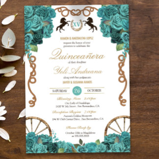 Turquoise Aquamarine Western Charra Quinceañera Einladung