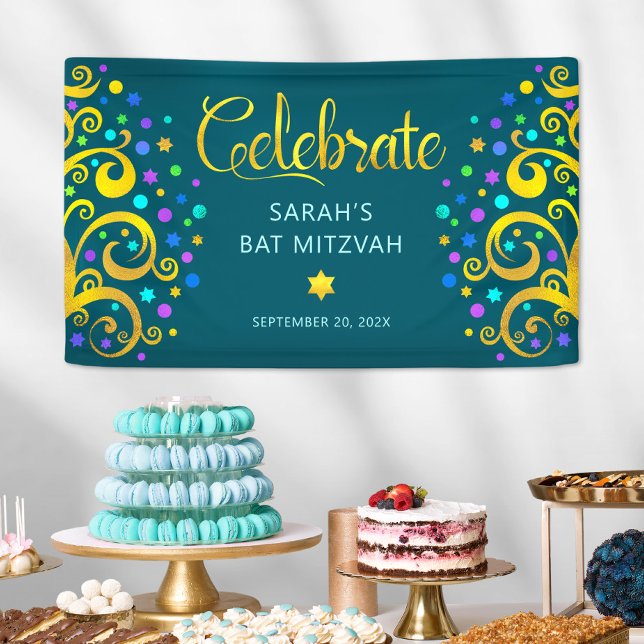 Turquoise Bat Mitzvah Gold Script Tree of Life Banner (Von Creator hochgeladen)
