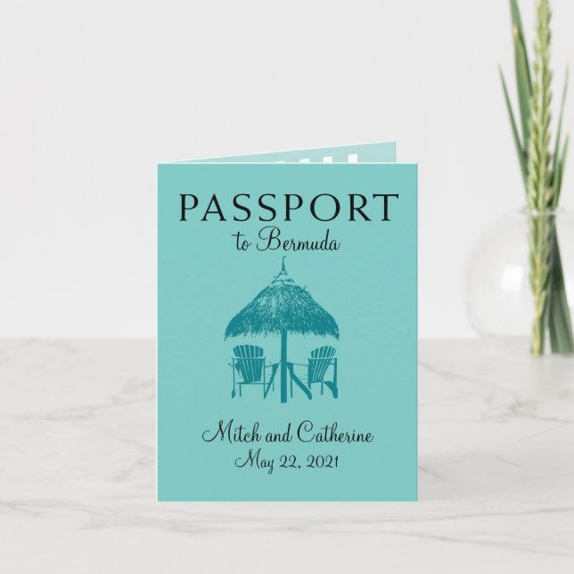 Turquoise Bermuda Passport Hochzeit Einladung (Vorderseite)