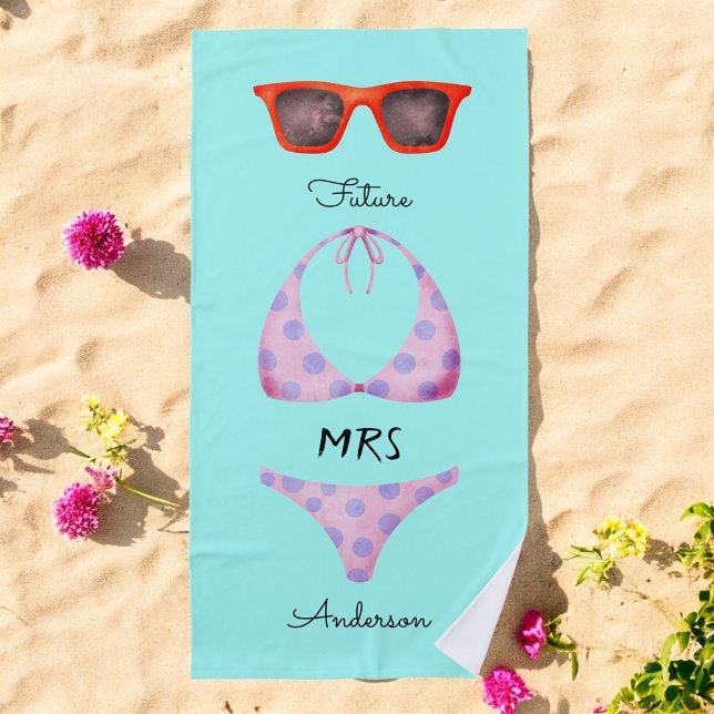 Turquoise Bikini Sonnenbrille Zukunft Frau. Strandtuch (Von Creator hochgeladen)