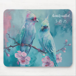 Turquoise Birds Hearts United Mousepad