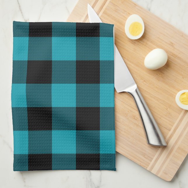 Turquoise Black Buffalo Check Plaid Rustic Geschirrtuch (Viertel Falte)