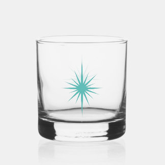 Turquoise Blue 1950s Atomic Starburst Mid Century Whiskyglas
