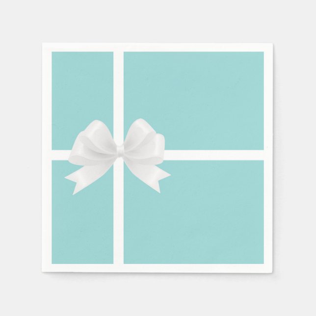 Turquoise Blue Big White Bow Bridal Shower Serviette (Vorderseite)
