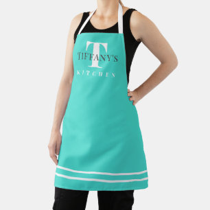 Turquoise blue custom name monogram kitchen apron schürze