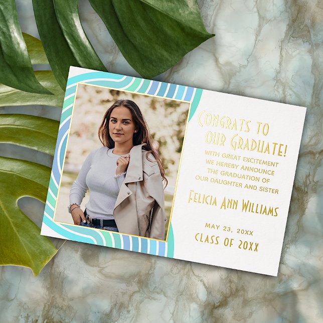 Turquoise Blue Gold Foil Graduation Announcement Folieneinladung (Von Creator hochgeladen)