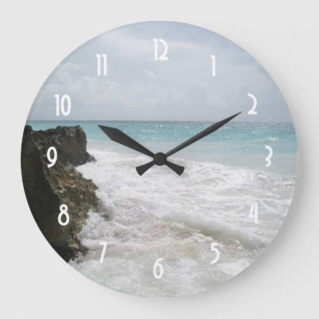 Turquoise Blue Ocean with Foamy Waves Seascape Große Wanduhr (Vorderseite)