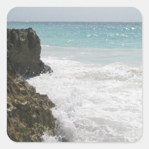 Turquoise Blue Ocean with Foamy Waves Seascape Quadratischer Aufkleber
