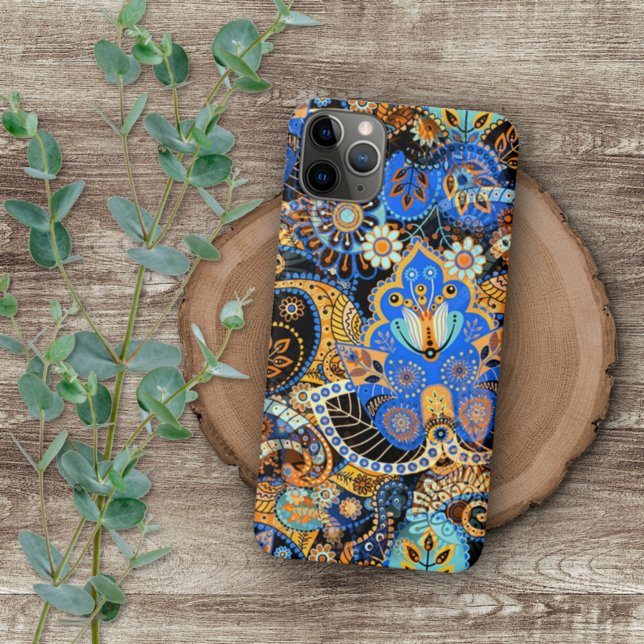Turquoise Blue Orange Black Paisley Floral Art Case-Mate iPhone Hülle (Von Creator hochgeladen)