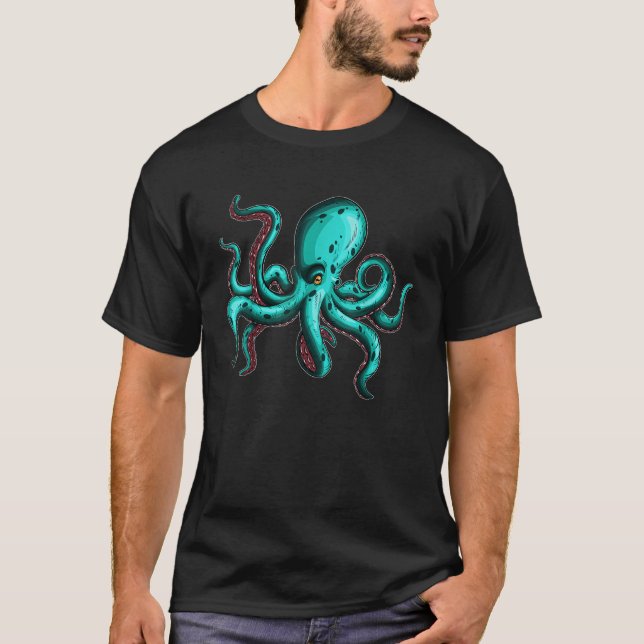 Turquoise Blue Squid Octopus Water Sea Creatures F T-Shirt (Vorderseite)