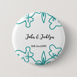 Turquoise blue wedding couple name date flstylish  button