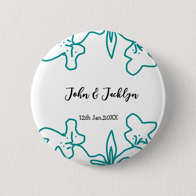 Turquoise blue wedding couple name date flstylish  button (Vorderseite)