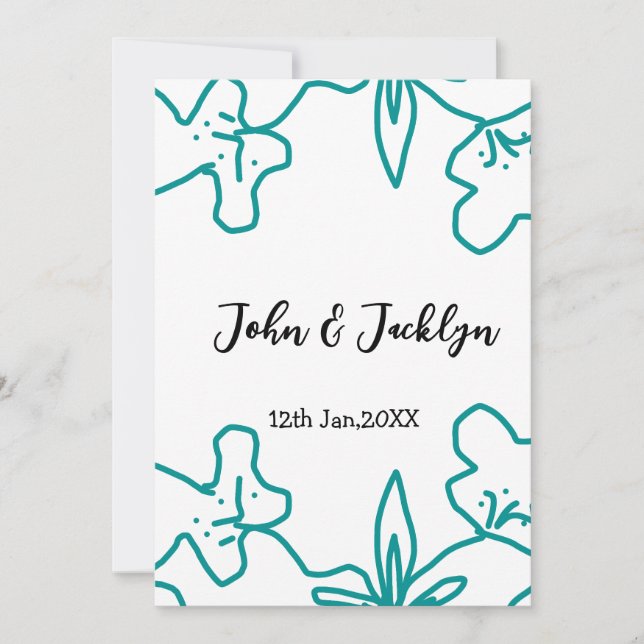 Turquoise blue wedding couple name date flstylish  einladung (Vorderseite)