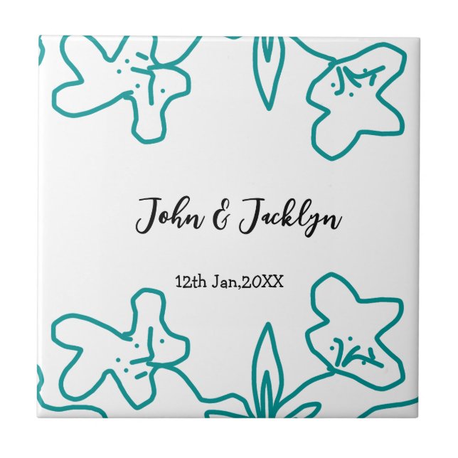 Turquoise blue wedding couple name date flstylish  fliese (Vorderseite)