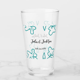 Turquoise blue wedding couple name date flstylish  glas