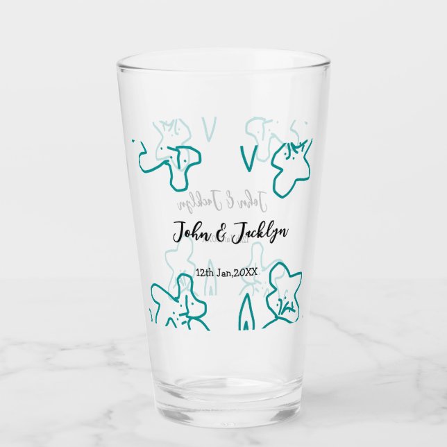 Turquoise blue wedding couple name date flstylish  glas (Vorderseite)