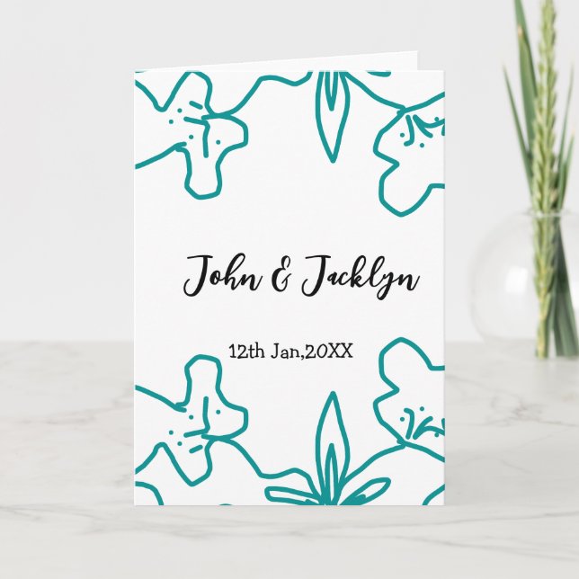Turquoise blue wedding couple name date flstylish  karte (Vorderseite)