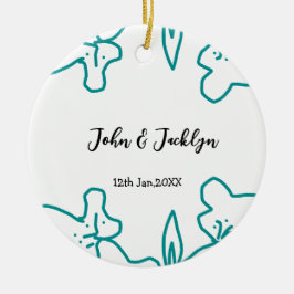 Turquoise blue wedding couple name date flstylish  keramik ornament