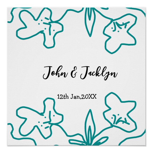 Turquoise blue wedding couple name date flstylish  poster (Vorderseite)