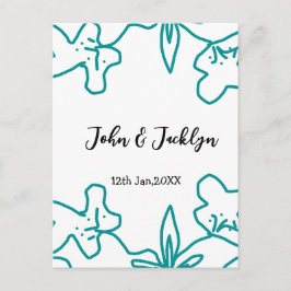 Turquoise blue wedding couple name date flstylish  postkarte