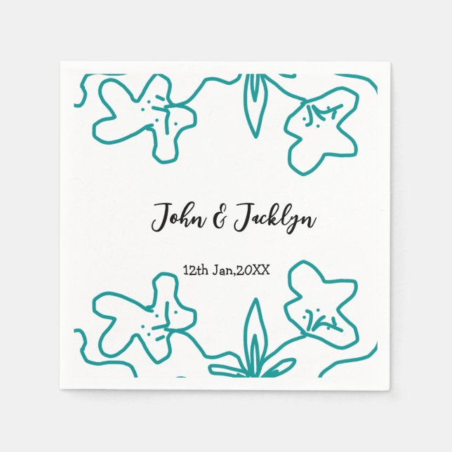Turquoise blue wedding couple name date flstylish  serviette (Vorderseite)
