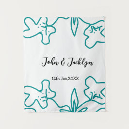 Turquoise blue wedding couple name date flstylish  wandteppich