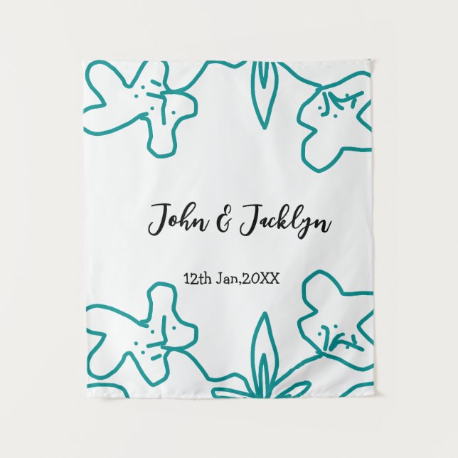 Turquoise blue wedding couple name date flstylish  wandteppich (Vorderseite)
