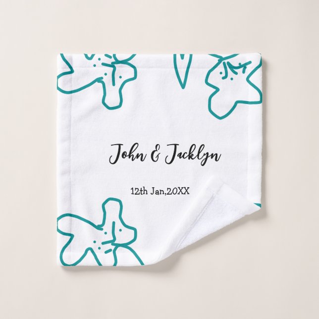Turquoise blue wedding couple name date flstylish  waschlappen (Waschlappen)