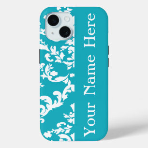 Turquoise Bold Damask w/ name @ Emporiomoffa Case-Mate iPhone Hülle