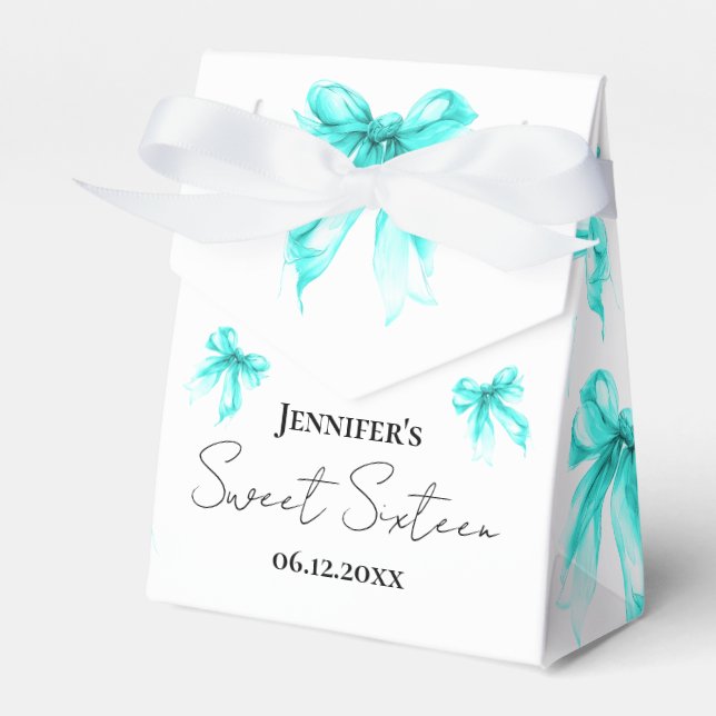 Turquoise Bow Coquette Script Sweet 16 Thank You  Geschenkschachtel (Vorderseite)