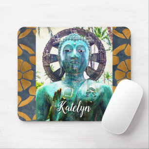 Turquoise Buddha Antique Gold Mosaik Foto Name Mousepad