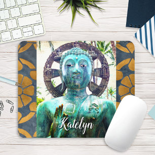 Turquoise Buddha Antique Gold Mosaik Foto Name Mousepad