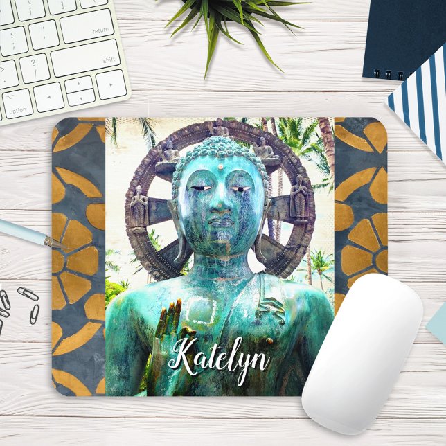 Turquoise Buddha Antique Gold Mosaik Foto Name Mousepad (Von Creator hochgeladen)