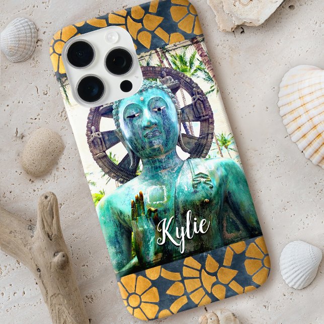 Turquoise Buddha Gold Blue Mosaik Tile Name Bold Case-Mate iPhone Hülle (Von Creator hochgeladen)