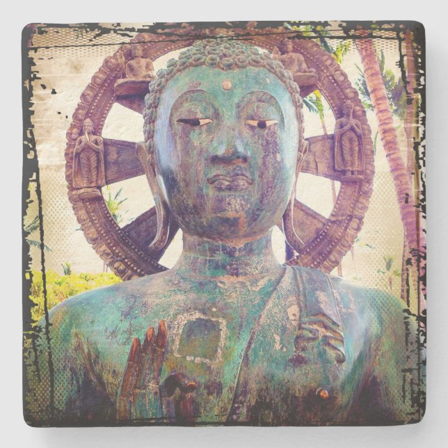 Turquoise Buddha Head Foto Antique Tropical Bold Steinuntersetzer (Vorderseite)
