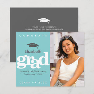 Turquoise Budget Foto Graduation Cap Bold Einladun