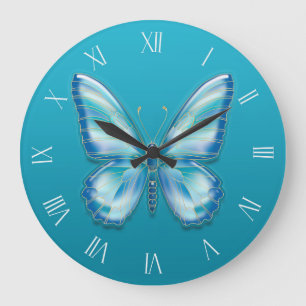 Turquoise Butterfly Große Wanduhr