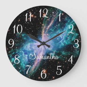 Turquoise Butterfly Nebula Celestial Photo Große Wanduhr
