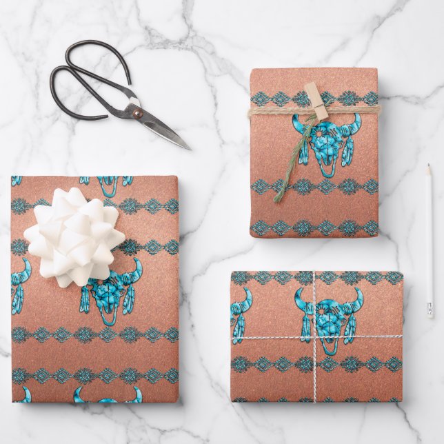 Turquoise Ceremonial Buffalo Skull Geschenkpapier Set (Vorderseite)