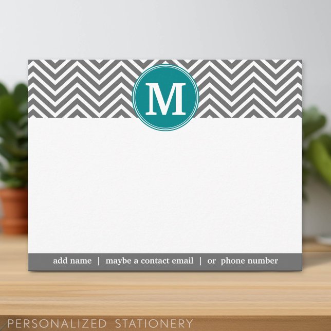 Turquoise Charcoal Chevrons Monogram Vielen Dank Dankeskarte (Personalized Stationery)