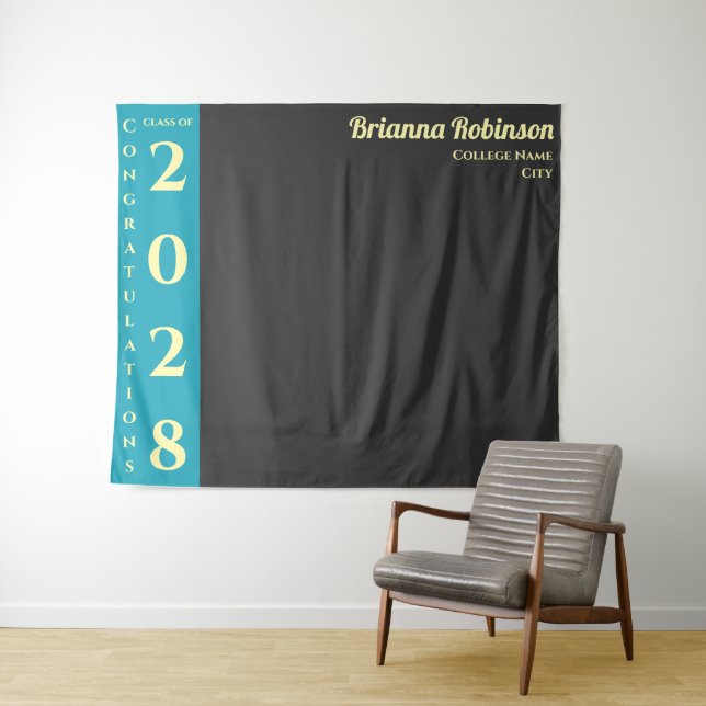 Turquoise Charcoal Modern Graduation Party Wandteppich (Beispiel (Horizontal))