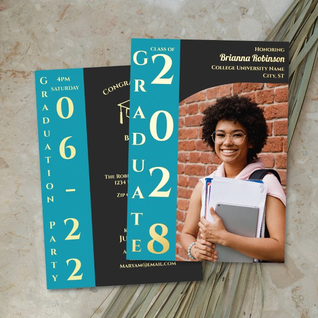 Turquoise Charcoal Photo Modern Graduation Party Folieneinladung (Von Creator hochgeladen)